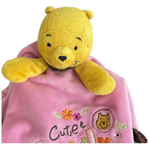 Disney Winnie the Pooh Lovey Bear Cute & Cuddly Pink Brown Security Blanket - Picture 2 of 8